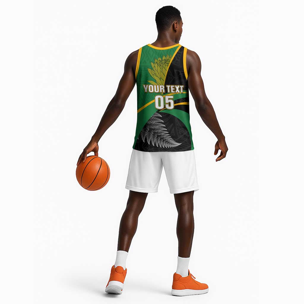 Custom New Zealand And South Africa Rugby Basketball Jersey 2023 Springboks Combine All Black Silver Fern LT05