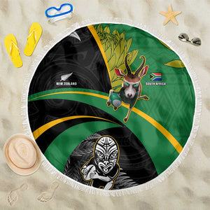 New Zealand And South Africa Rugby Beach Blanket 2023 Springboks Combine All Black Silver Fern