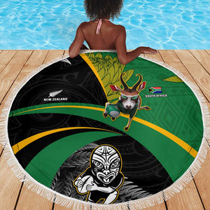 New Zealand And South Africa Rugby Beach Blanket 2023 Springboks Combine All Black Silver Fern