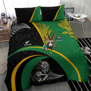 New Zealand And South Africa Rugby Bedding Set 2023 Springboks Combine All Black Silver Fern