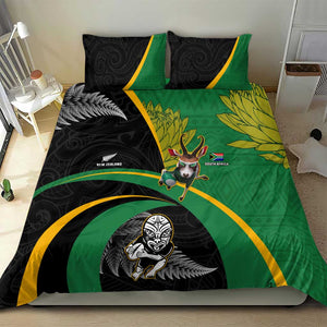 New Zealand And South Africa Rugby Bedding Set 2023 Springboks Combine All Black Silver Fern