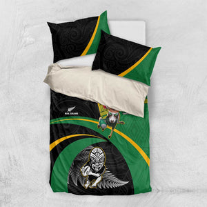 New Zealand And South Africa Rugby Bedding Set 2023 Springboks Combine All Black Silver Fern