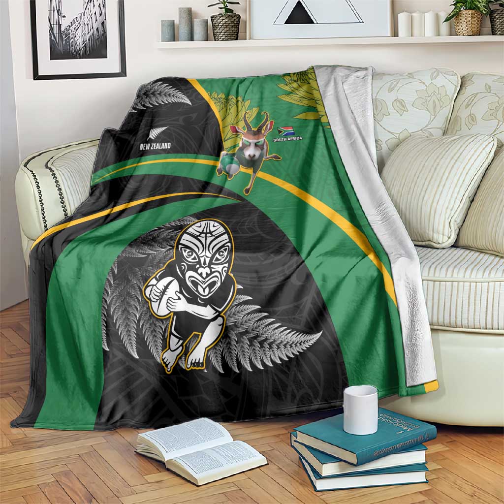 New Zealand And South Africa Rugby Blanket 2023 Springboks Combine All Black Silver Fern