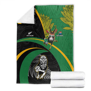 New Zealand And South Africa Rugby Blanket 2023 Springboks Combine All Black Silver Fern