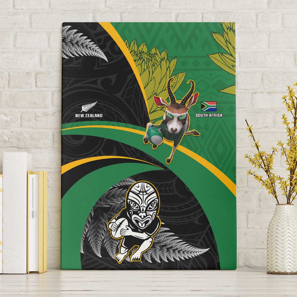 New Zealand And South Africa Rugby Canvas Wall Art 2023 Springboks Combine All Black Silver Fern