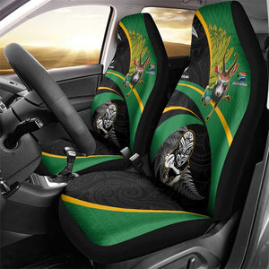 New Zealand And South Africa Rugby Car Seat Cover 2023 Springboks Combine All Black Silver Fern