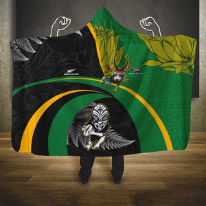 New Zealand And South Africa Rugby Hooded Blanket 2023 Springboks Combine All Black Silver Fern