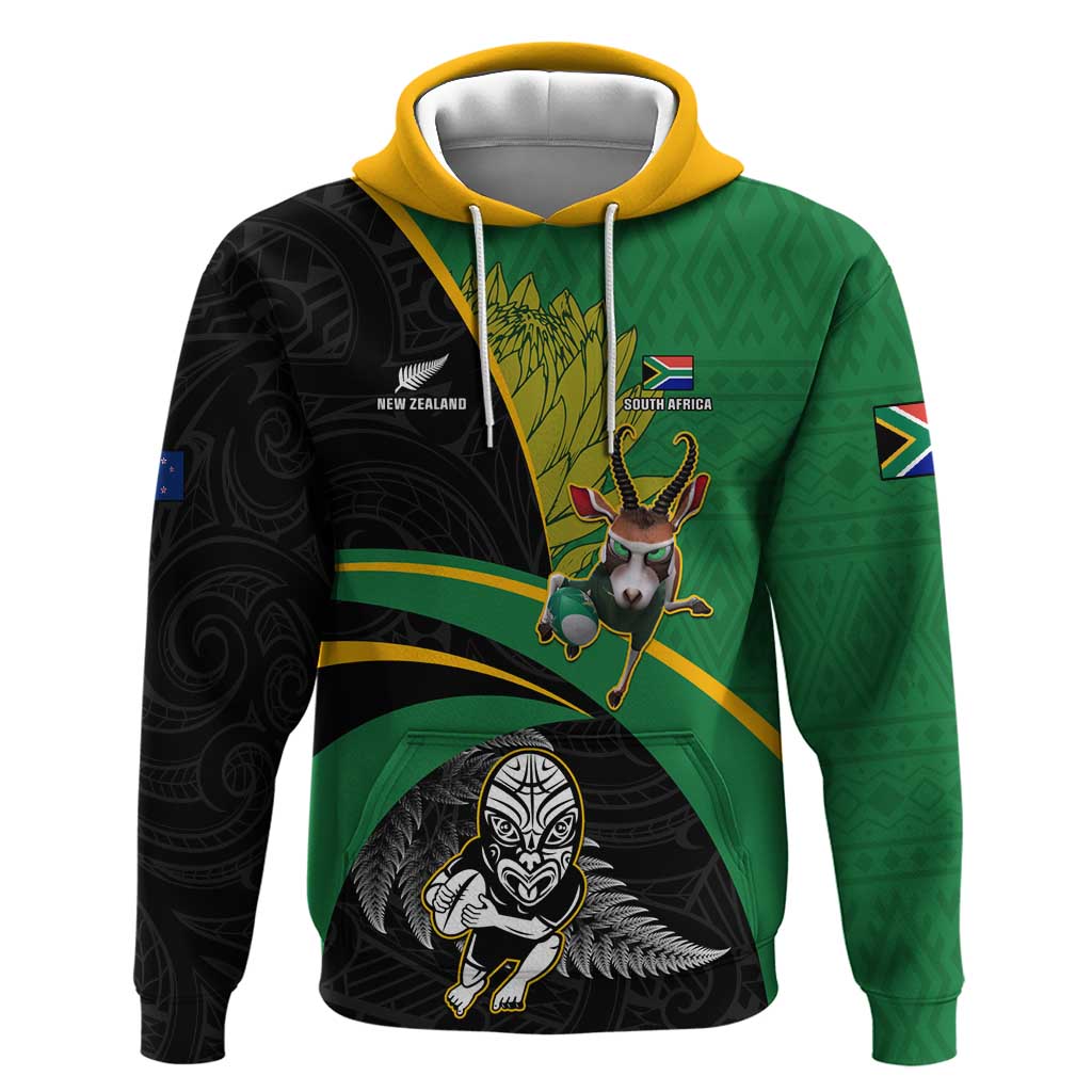 Custom New Zealand And South Africa Rugby Hoodie 2023 Springboks Combine All Black Silver Fern