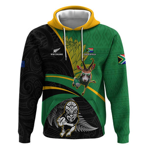 Custom New Zealand And South Africa Rugby Hoodie 2023 Springboks Combine All Black Silver Fern