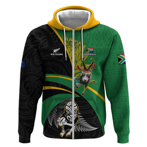 Custom New Zealand And South Africa Rugby Hoodie 2023 Springboks Combine All Black Silver Fern