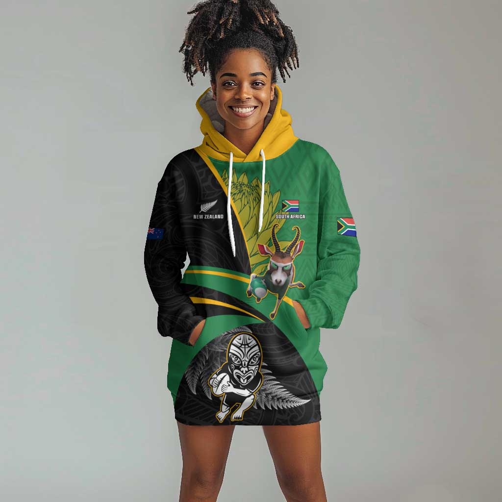 Custom New Zealand And South Africa Rugby Hoodie Dress 2023 Springboks Combine All Black Silver Fern