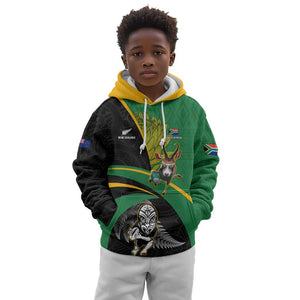 Custom New Zealand And South Africa Rugby Kid Hoodie 2023 Springboks Combine All Black Silver Fern