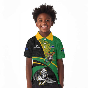 Custom New Zealand And South Africa Rugby Kid Polo Shirt 2023 Springboks Combine All Black Silver Fern