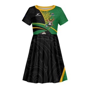 Custom New Zealand And South Africa Rugby Kid Short Sleeve Dress 2023 Springboks Combine All Black Silver Fern