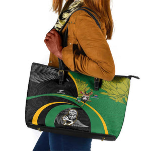 New Zealand And South Africa Rugby Leather Tote Bag 2023 Springboks Combine All Black Silver Fern