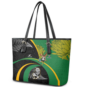 New Zealand And South Africa Rugby Leather Tote Bag 2023 Springboks Combine All Black Silver Fern