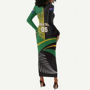 Custom New Zealand And South Africa Rugby Long Sleeve Bodycon Dress 2023 Springboks Combine All Black Silver Fern