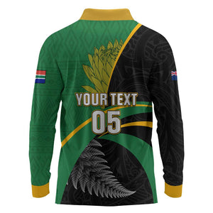 Custom New Zealand And South Africa Rugby Long Sleeve Polo Shirt 2023 Springboks Combine All Black Silver Fern