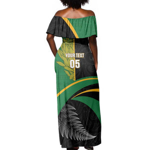 Custom New Zealand And South Africa Rugby Off Shoulder Maxi Dress 2023 Springboks Combine All Black Silver Fern