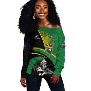 Custom New Zealand And South Africa Rugby Off Shoulder Sweater 2023 Springboks Combine All Black Silver Fern