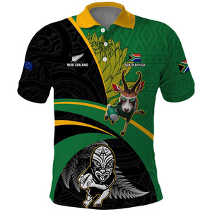 Custom New Zealand And South Africa Rugby Polo Shirt 2023 Springboks Combine All Black Silver Fern