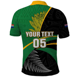 Custom New Zealand And South Africa Rugby Polo Shirt 2023 Springboks Combine All Black Silver Fern