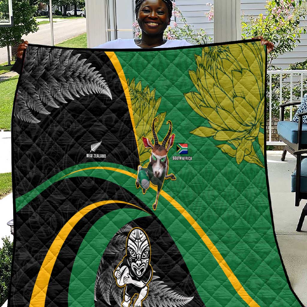 New Zealand And South Africa Rugby Quilt 2023 Springboks Combine All Black Silver Fern