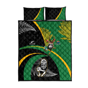 New Zealand And South Africa Rugby Quilt Bed Set 2023 Springboks Combine All Black Silver Fern