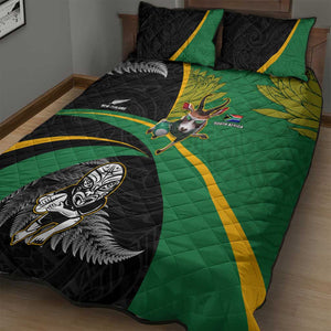 New Zealand And South Africa Rugby Quilt Bed Set 2023 Springboks Combine All Black Silver Fern