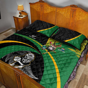 New Zealand And South Africa Rugby Quilt Bed Set 2023 Springboks Combine All Black Silver Fern