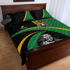 New Zealand And South Africa Rugby Quilt Bed Set 2023 Springboks Combine All Black Silver Fern