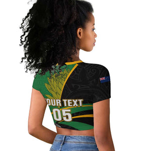 Custom New Zealand And South Africa Rugby Raglan Cropped T shirt 2023 Springboks Combine All Black Silver Fern