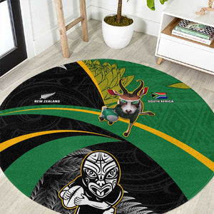 New Zealand And South Africa Rugby Round Carpet 2023 Springboks Combine All Black Silver Fern