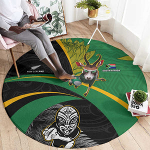 New Zealand And South Africa Rugby Round Carpet 2023 Springboks Combine All Black Silver Fern