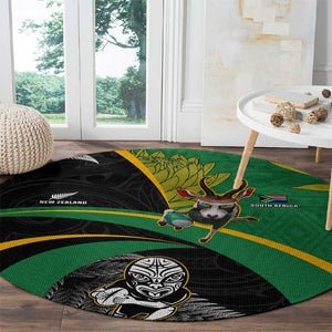 New Zealand And South Africa Rugby Round Carpet 2023 Springboks Combine All Black Silver Fern