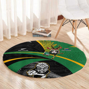 New Zealand And South Africa Rugby Round Carpet 2023 Springboks Combine All Black Silver Fern