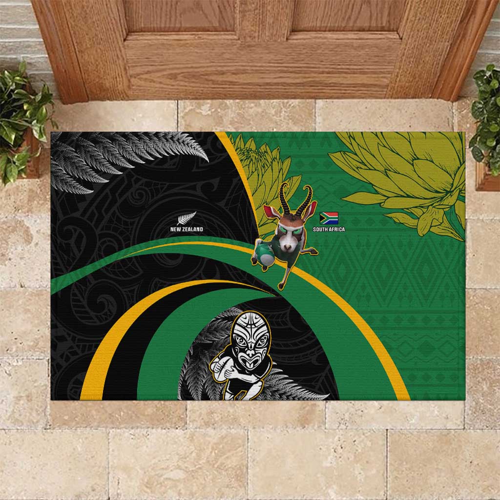 New Zealand And South Africa Rugby Rubber Doormat 2023 Springboks Combine All Black Silver Fern