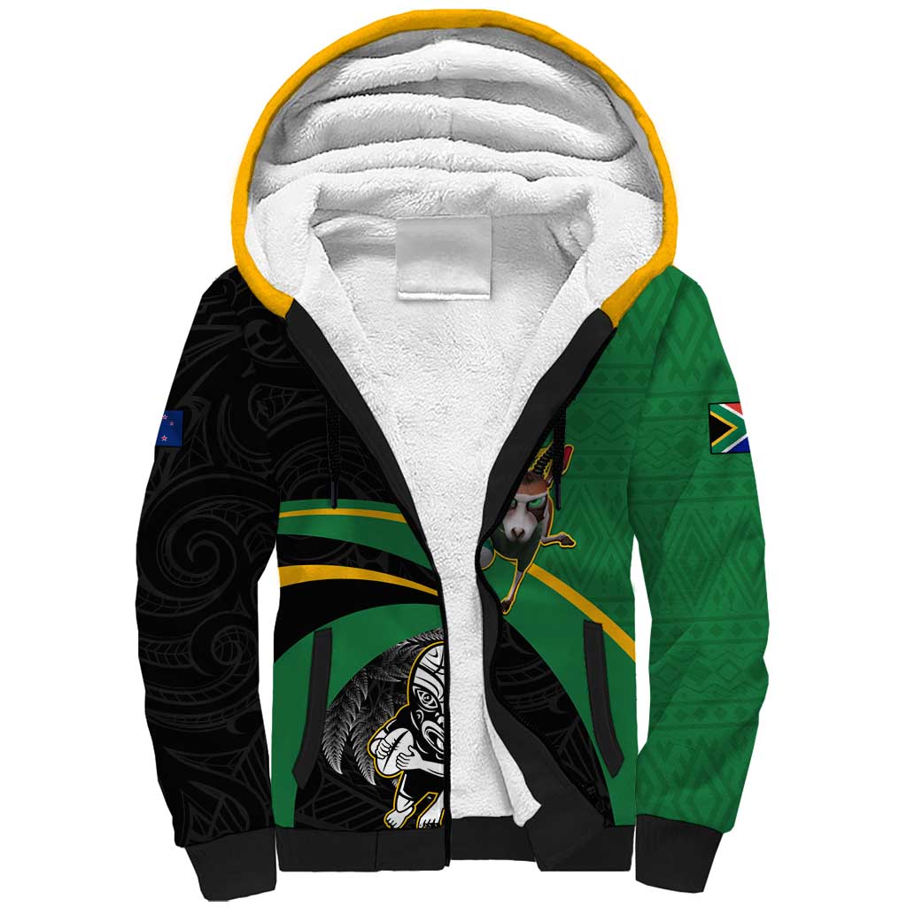 Custom New Zealand And South Africa Rugby Sherpa Hoodie 2023 Springboks Combine All Black Silver Fern