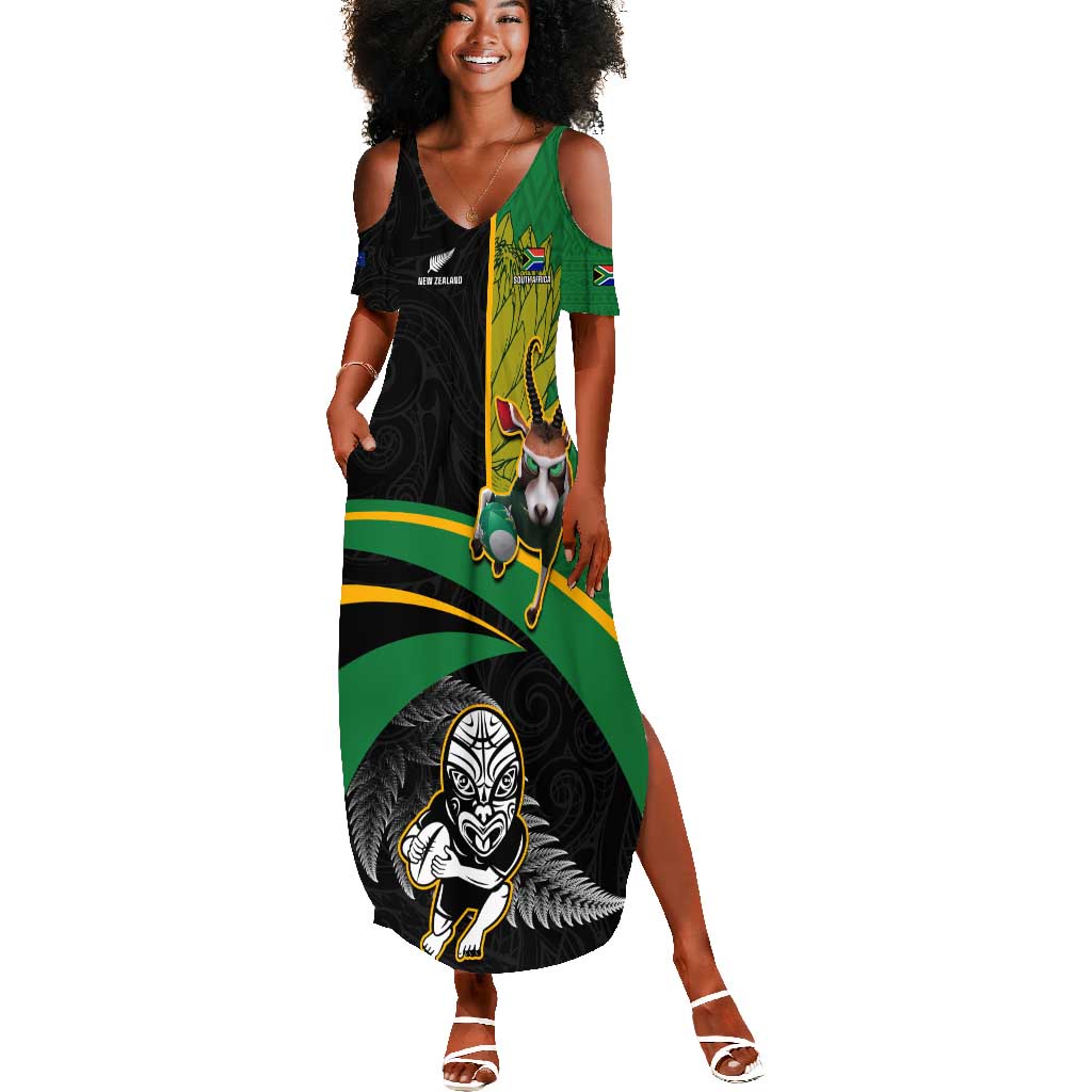 Custom New Zealand And South Africa Rugby Summer Maxi Dress 2023 Springboks Combine All Black Silver Fern