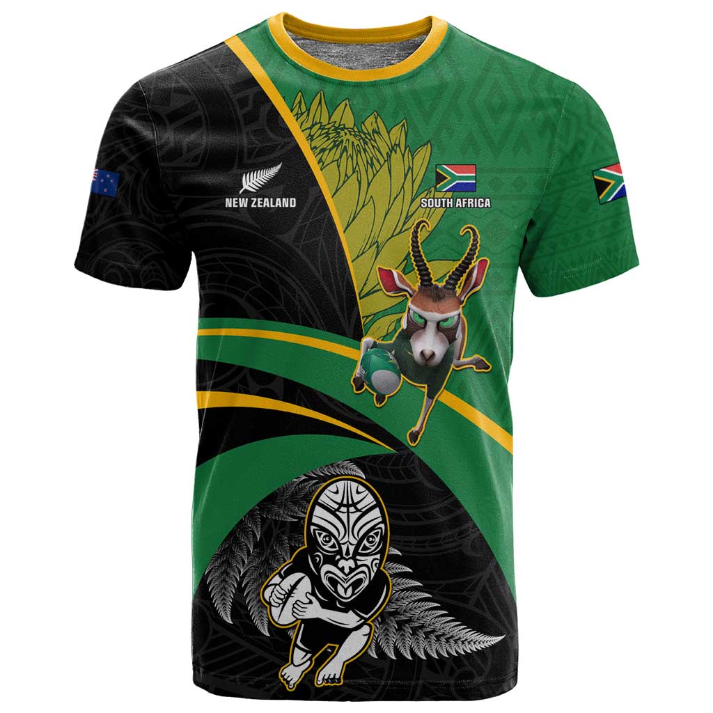 Custom New Zealand And South Africa Rugby T shirt 2023 Springboks Combine All Black Silver Fern