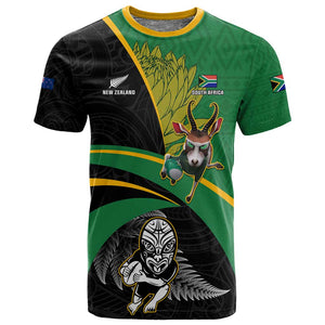 Custom New Zealand And South Africa Rugby T shirt 2023 Springboks Combine All Black Silver Fern