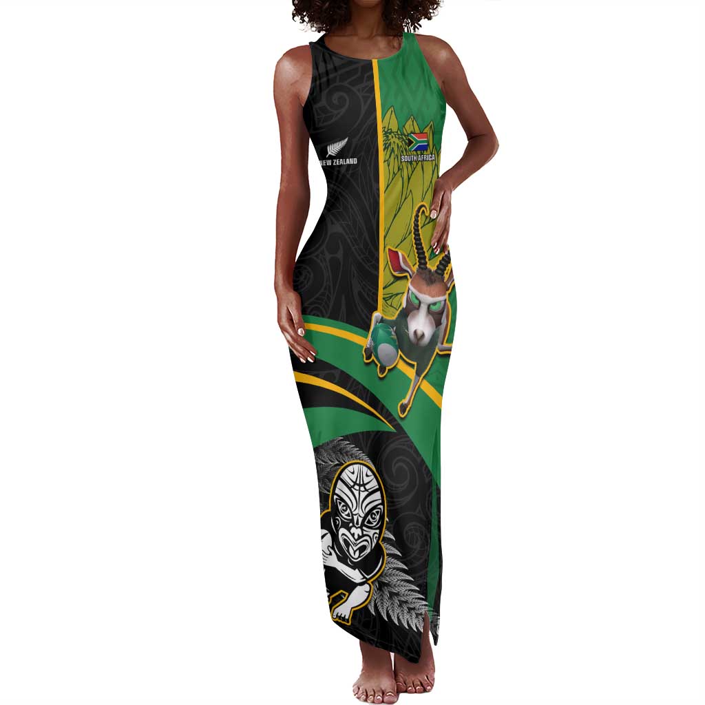 Custom New Zealand And South Africa Rugby Tank Maxi Dress 2023 Springboks Combine All Black Silver Fern