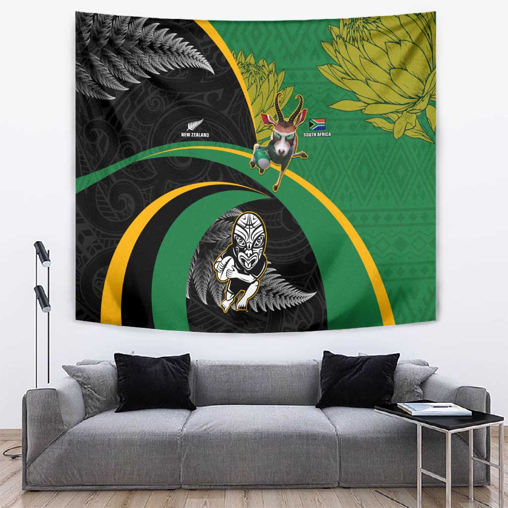 New Zealand And South Africa Rugby Tapestry 2023 Springboks Combine All Black Silver Fern