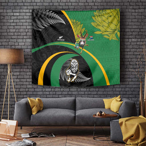 New Zealand And South Africa Rugby Tapestry 2023 Springboks Combine All Black Silver Fern