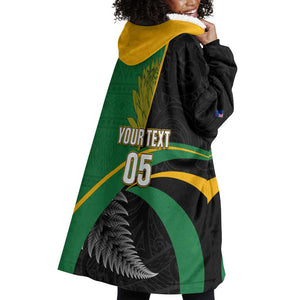 Custom New Zealand And South Africa Rugby Wearable Blanket Hoodie 2023 Springboks Combine All Black Silver Fern