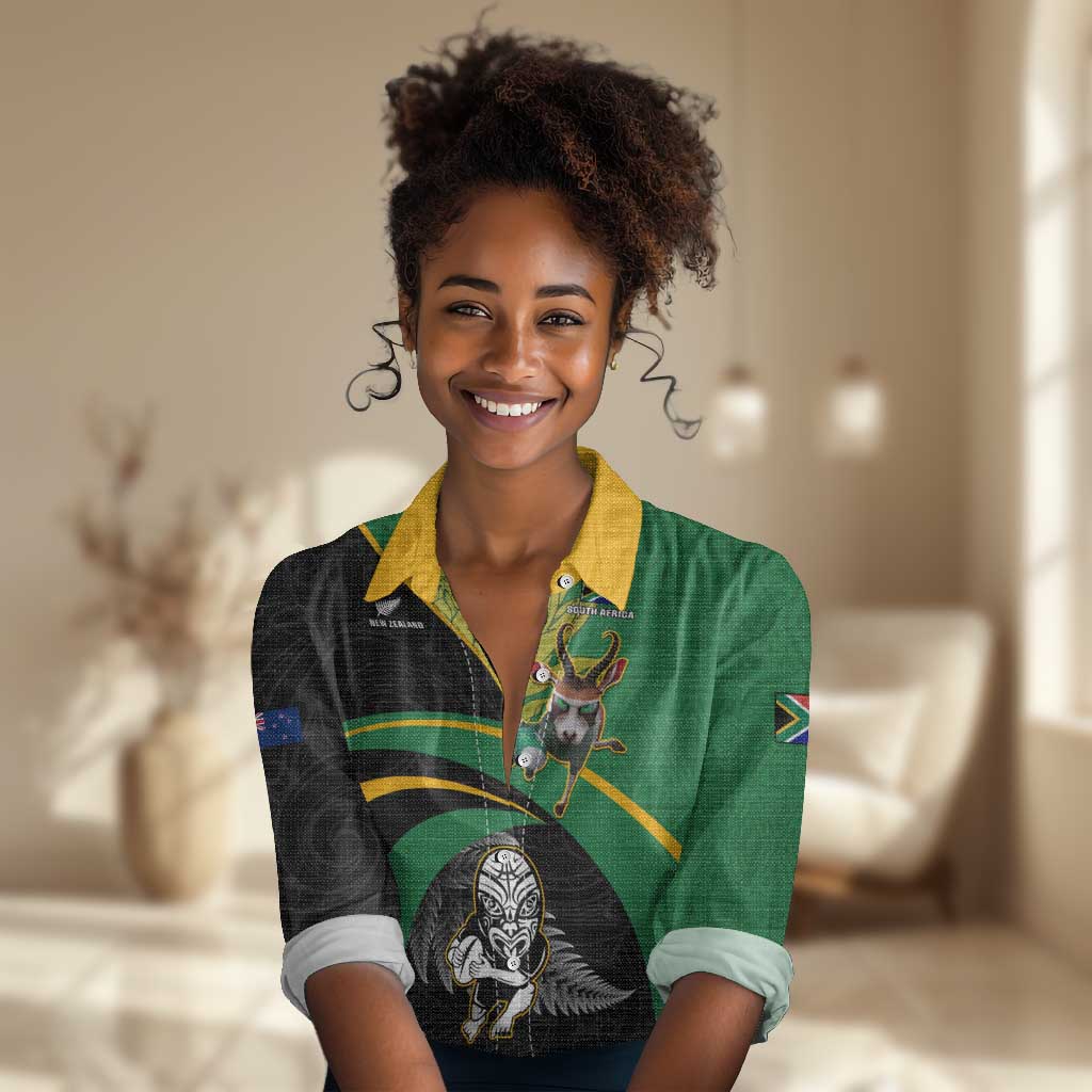 Custom New Zealand And South Africa Rugby Women Casual Shirt 2023 Springboks Combine All Black Silver Fern LT05