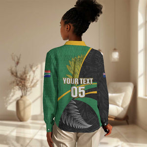 Custom New Zealand And South Africa Rugby Women Casual Shirt 2023 Springboks Combine All Black Silver Fern