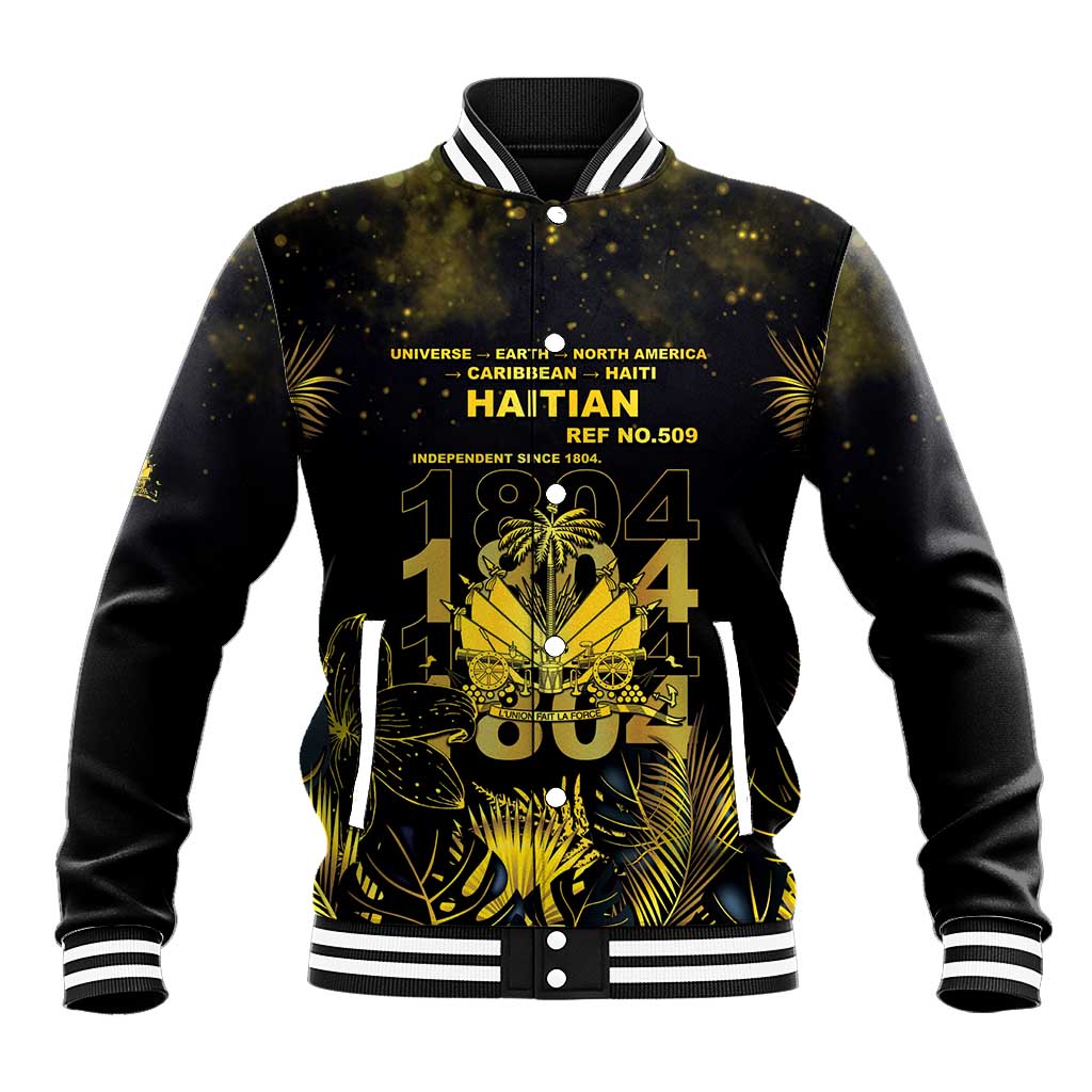 Haiti 1804 Baseball Jacket Gold Tropical Leaves And Coat Of Arms - African Pride