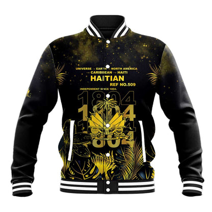 Haiti 1804 Baseball Jacket Gold Tropical Leaves And Coat Of Arms - African Pride