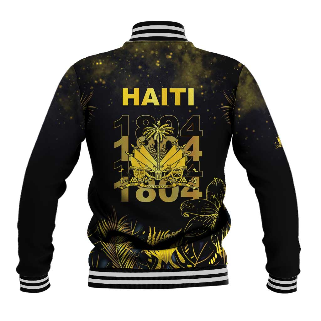 Haiti 1804 Baseball Jacket Gold Tropical Leaves And Coat Of Arms - African Pride